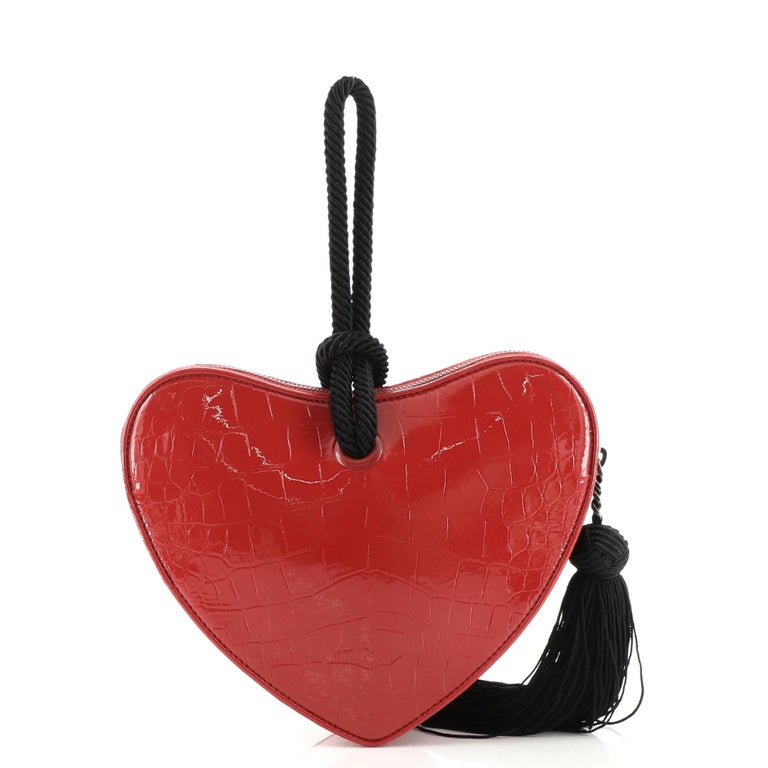 YSL Sac Coeur Heart Shaped Clutch IN CROCODILE-EMBOSSED RED SHINY LEAT –  THE MODAOLOGY