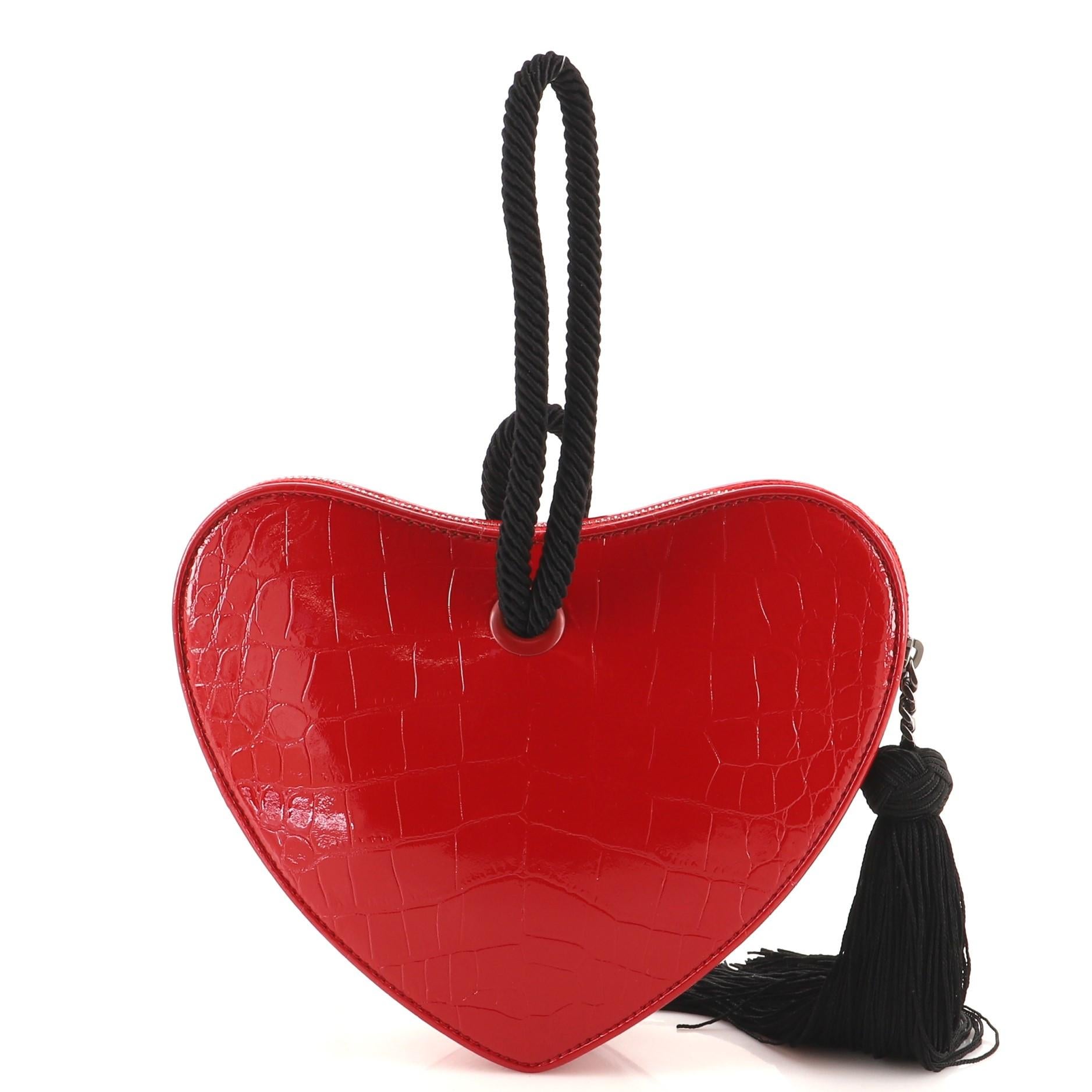 Saint Laurent Heart Tassel Clutch Crocodile Embossed Leather In Good Condition In NY, NY