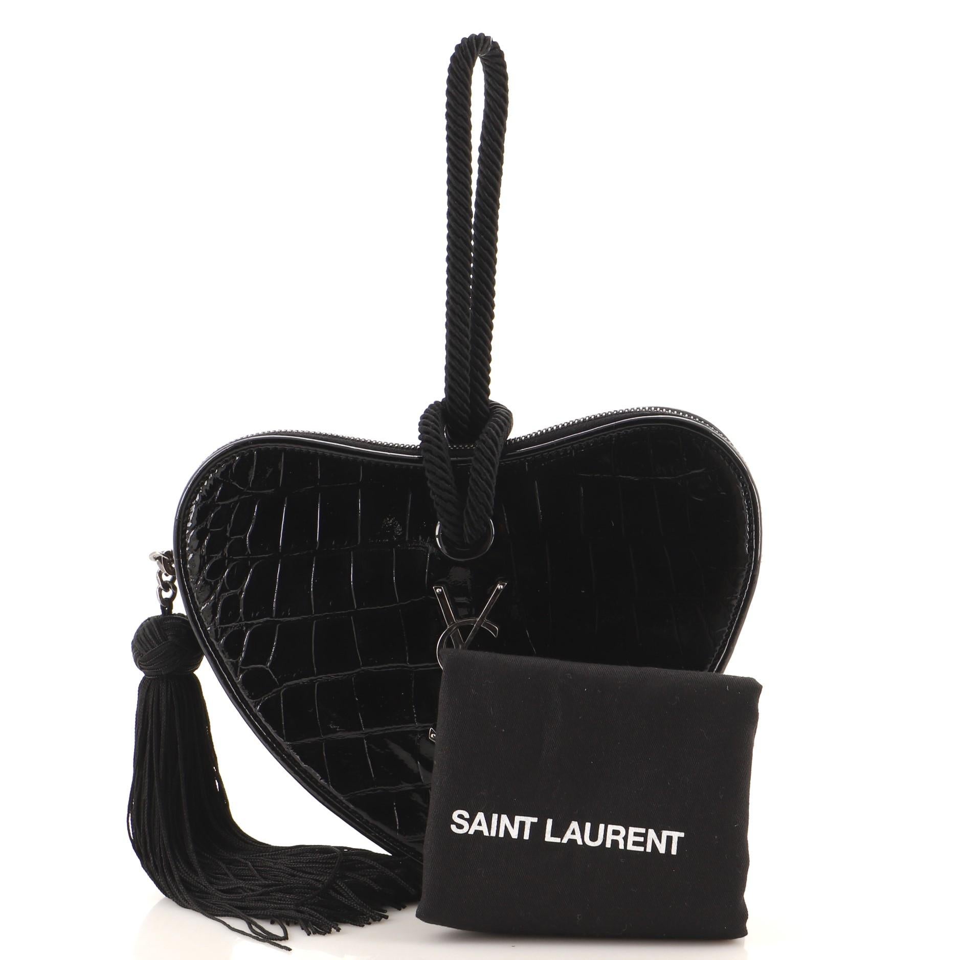 Saint Laurent Heart Tassel Clutch Crocodile Embossed Patent at 1stDibs ysl heart clutch ysl heart bag ysl black heart bag