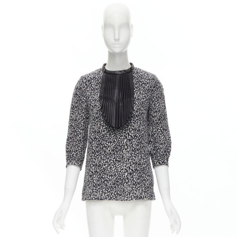 SAINT LAURENT Hedi Slimane 2012 black pleated leather bib silk blouse FR38 S For Sale 6