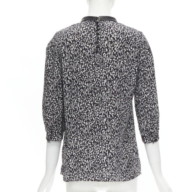 SAINT LAURENT Hedi Slimane 2012 black pleated leather bib silk blouse FR38 S For Sale 1