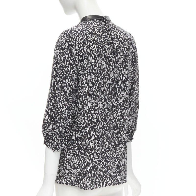 SAINT LAURENT Hedi Slimane 2012 black pleated leather bib silk blouse FR38 S For Sale 2