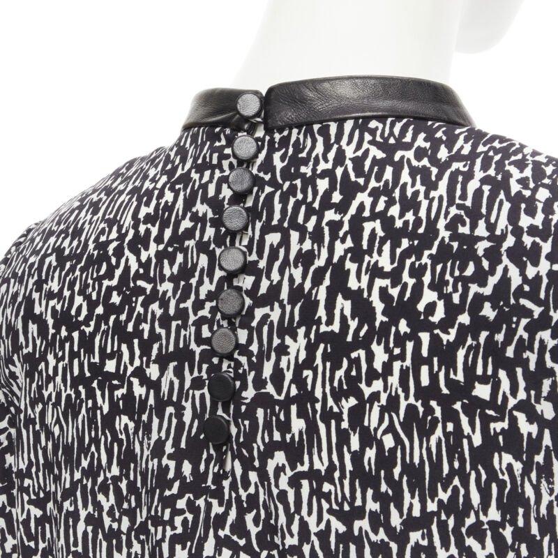 SAINT LAURENT Hedi Slimane 2012 black pleated leather bib silk blouse FR38 S For Sale 3