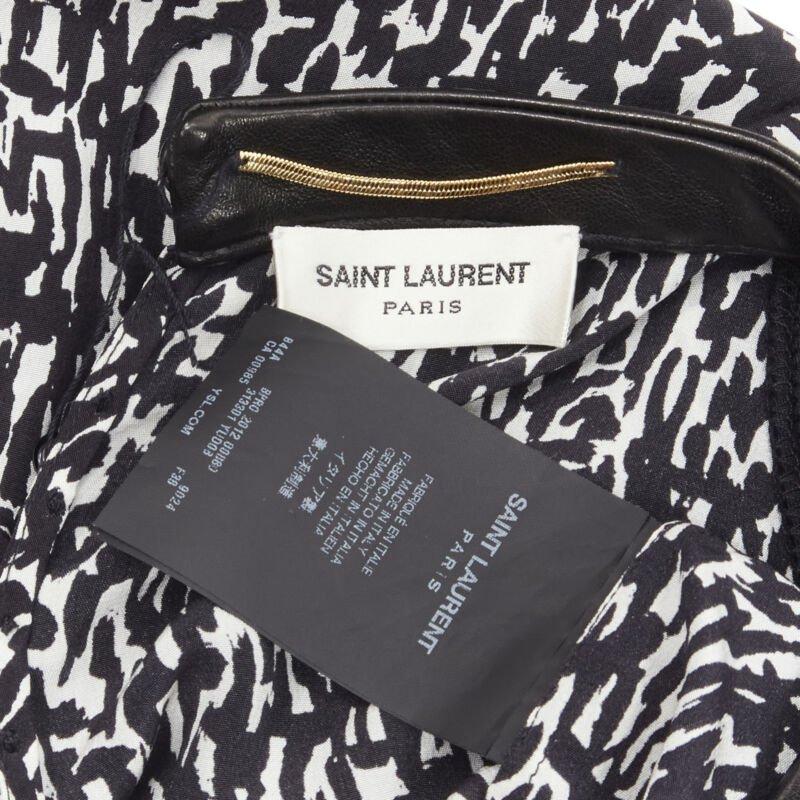 SAINT LAURENT Hedi Slimane 2012 black pleated leather bib silk blouse FR38 S For Sale 5