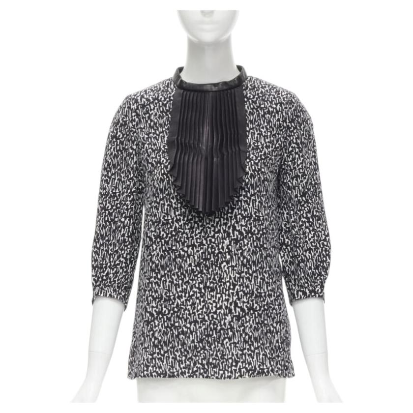 SAINT LAURENT Hedi Slimane 2012 black pleated leather bib silk blouse FR38 S For Sale