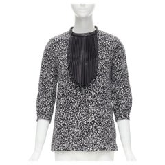 SAINT LAURENT Hedi Slimane 2012 black pleated leather bib silk blouse FR38 S