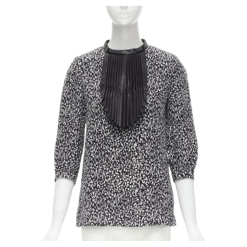 SAINT LAURENT Hedi Slimane 2012 black pleated leather bib silk blouse FR38 S For Sale