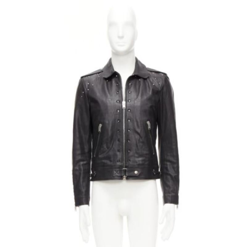 SAINT LAURENT Hedi Slimane 2013 black lambskin leather studded biker FR48 M 6
