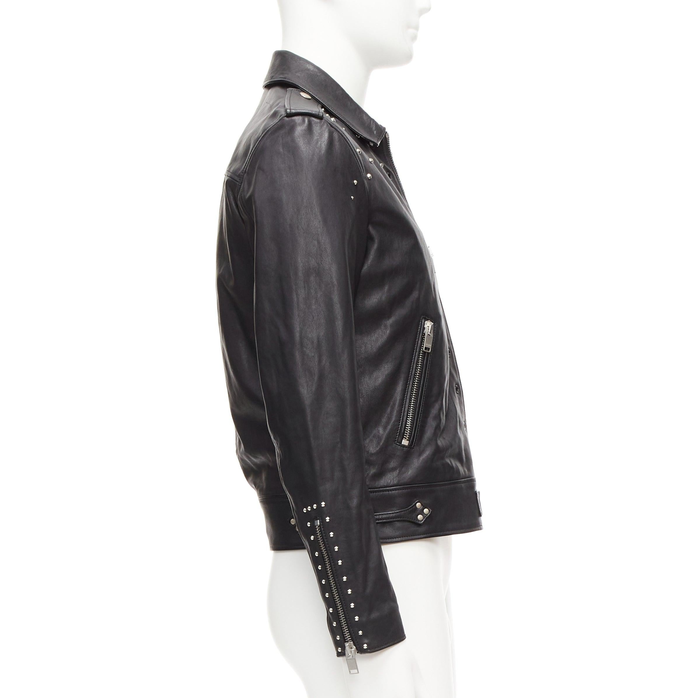 SAINT LAURENT Hedi Slimane 2013 black lambskin leather studded biker FR48 M For Sale 1