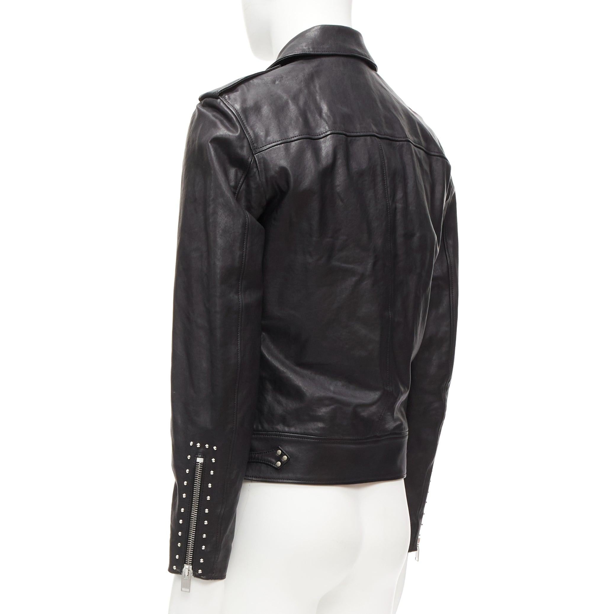 SAINT LAURENT Hedi Slimane 2013 black lambskin leather studded biker FR48 M For Sale 3
