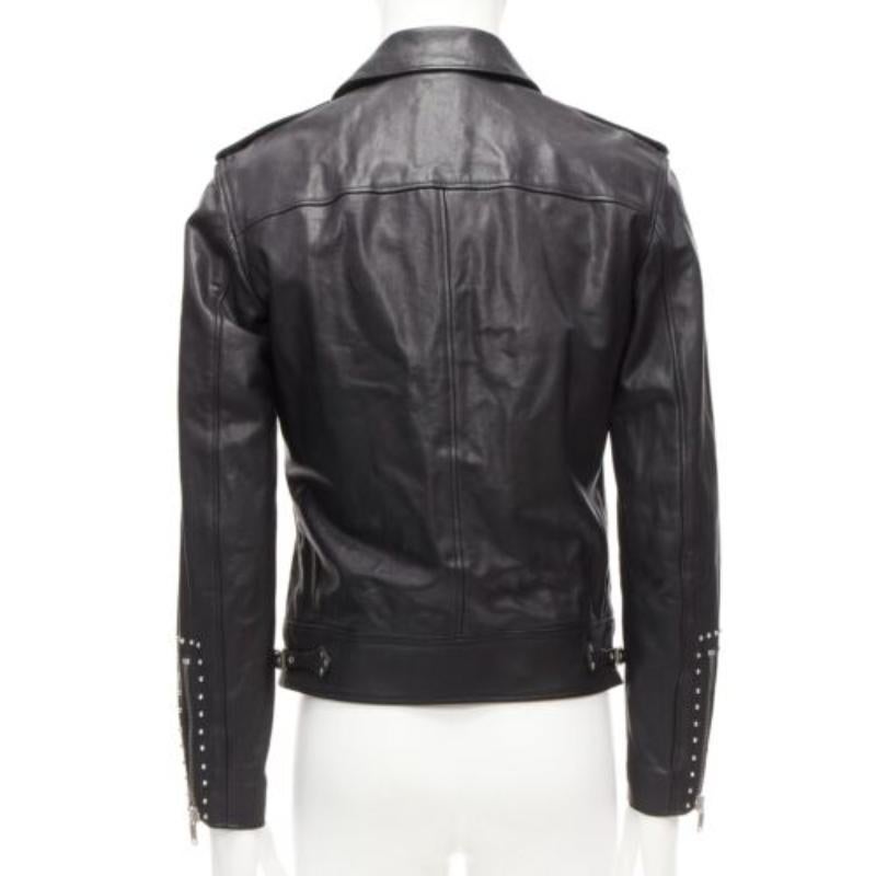 SAINT LAURENT Hedi Slimane 2013 black lambskin leather studded biker FR48 M 2