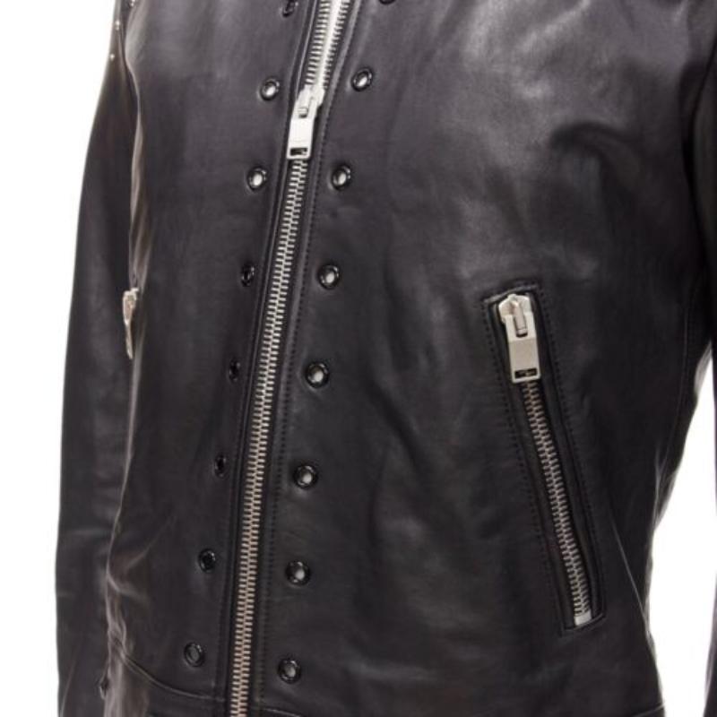 SAINT LAURENT Hedi Slimane 2013 black lambskin leather studded biker FR48 M 4