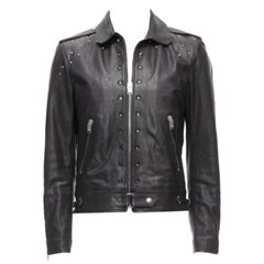 SAINT LAURENT Hedi Slimane 2013 black lambskin leather studded biker FR48 M
