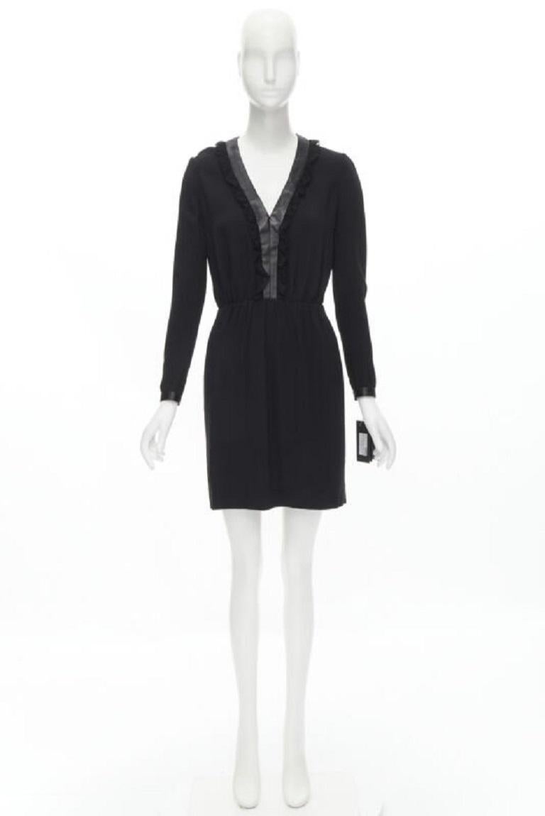 SAINT LAURENT Hedi Slimane 2013 black leather lace ruffle dress FR36 XS For Sale 6