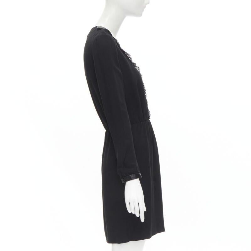 Women's SAINT LAURENT Hedi Slimane 2013 black leather lace ruffle dress FR36 XS For Sale