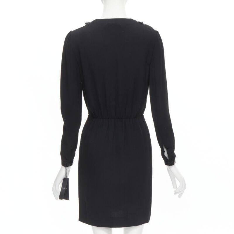 SAINT LAURENT Hedi Slimane 2013 black leather lace ruffle dress FR36 XS For Sale 1