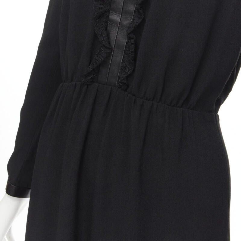 SAINT LAURENT Hedi Slimane 2013 black leather lace ruffle dress FR36 XS For Sale 3