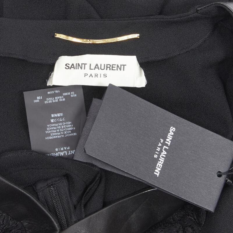 SAINT LAURENT Hedi Slimane 2013 black leather lace ruffle dress FR36 XS For Sale 5