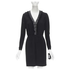 SAINT LAURENT Hedi Slimane 2013 abito con volant in pelle nera FR36 XS