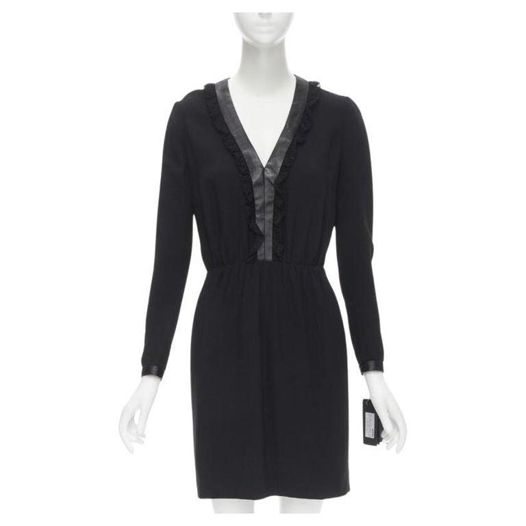 SAINT LAURENT Hedi Slimane 2013 black leather lace ruffle dress FR36 XS For Sale at 1stDibs SAINT LAURENT Hedi Slimane 2013 black leather lace ruffle dress FR36 XS For Sale at 1stDibs