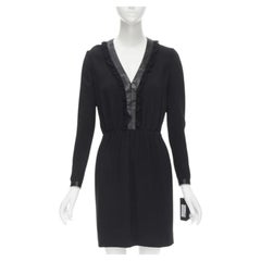 SAINT LAURENT Hedi Slimane 2013 black leather lace ruffle dress FR36 XS