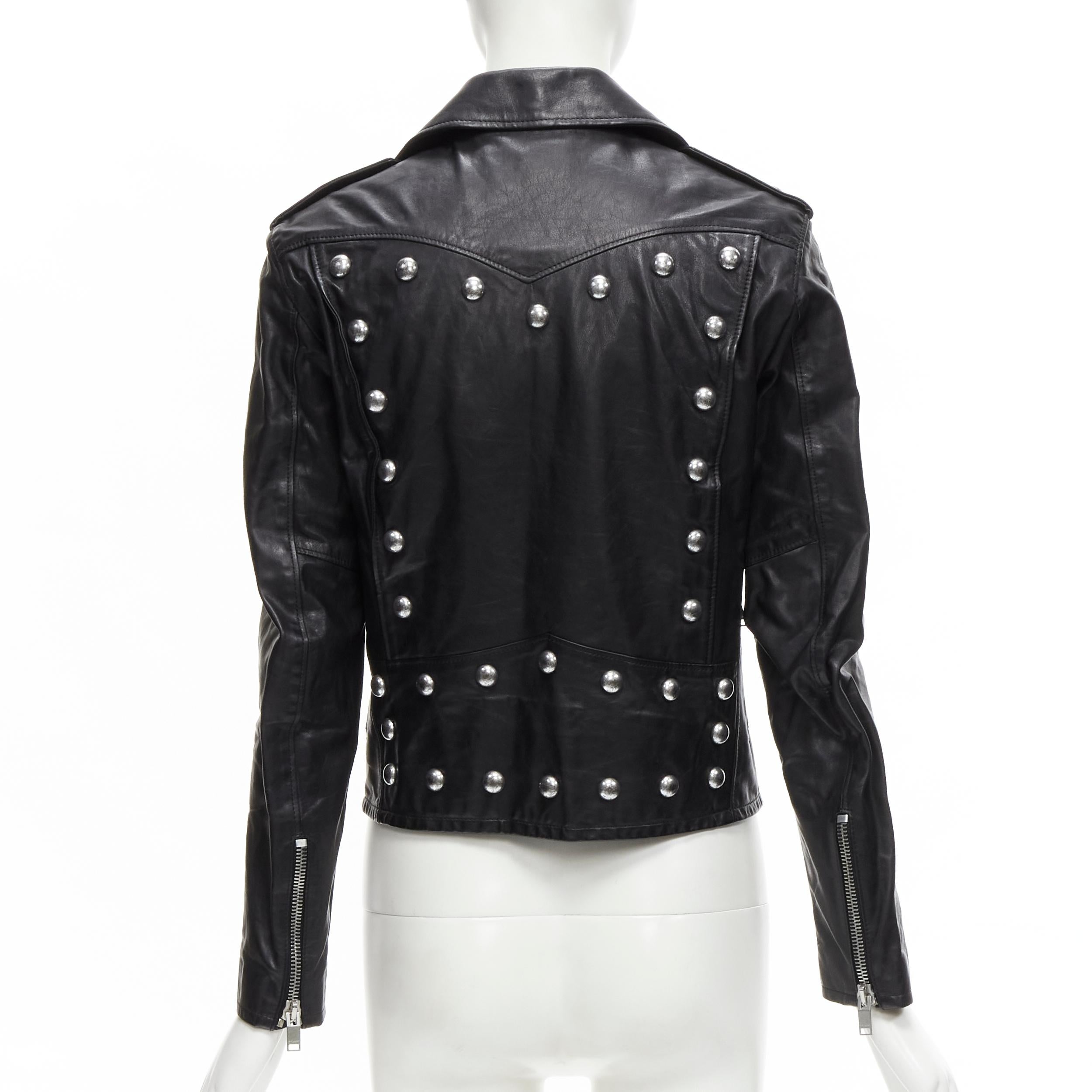 SAINT LAURENT Hedi Slimane 2014 black calf leather studded vintage biker FR38 XS For Sale 1