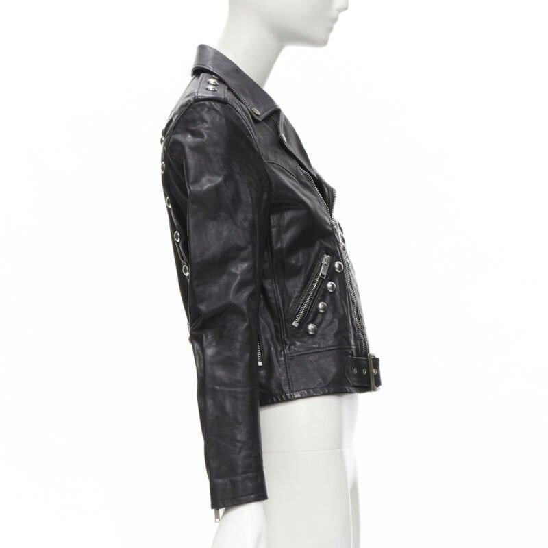 SAINT LAURENT Hedi Slimane 2014 Schwarzes Vintage-Bikerjacke aus Kalbsleder mit Nieten FR38 XS im Angebot 2