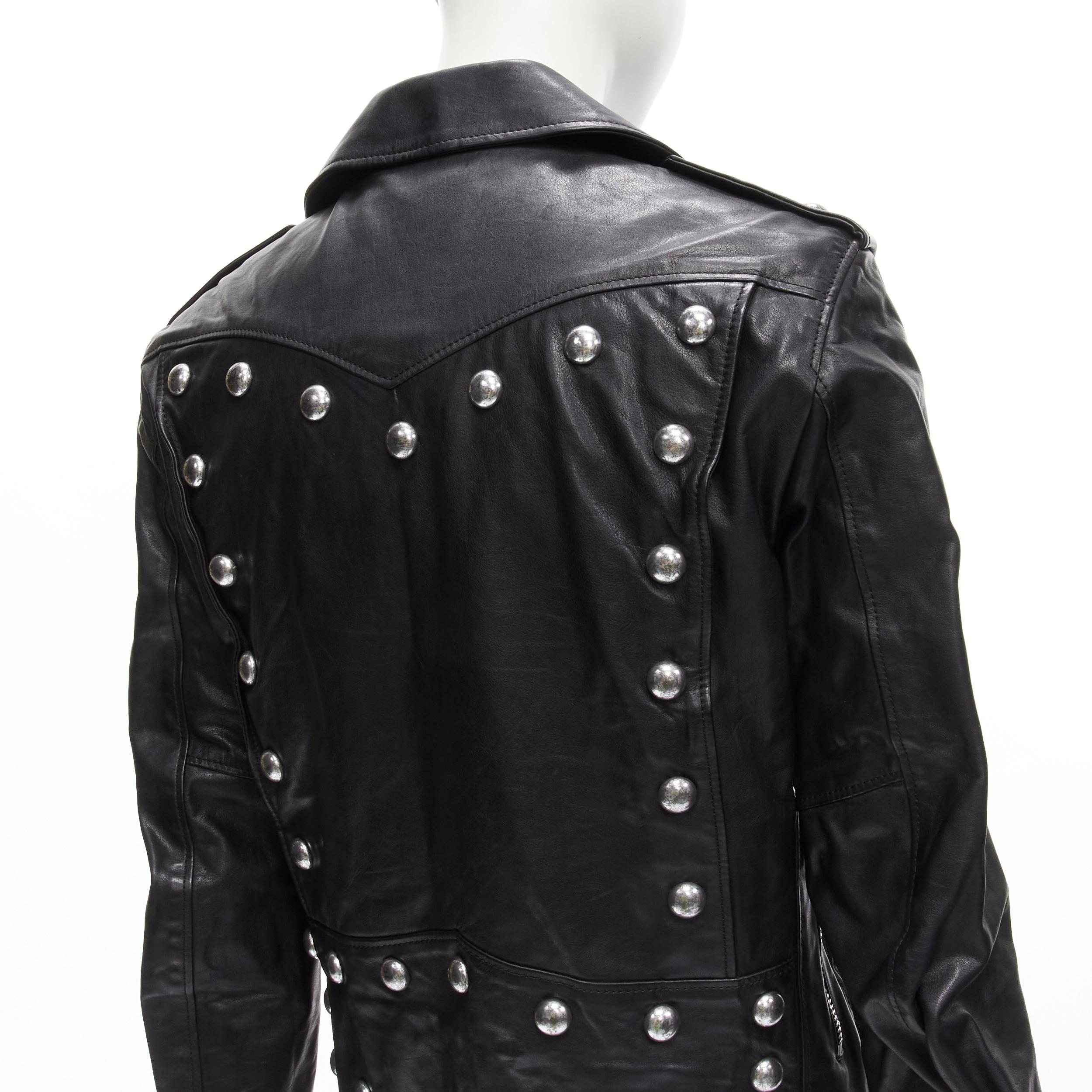SAINT LAURENT Hedi Slimane 2014 black calf leather studded vintage biker FR38 XS For Sale 4
