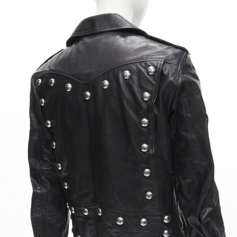 SAINT LAURENT Hedi Slimane 2014 Schwarzes Vintage-Bikerjacke aus Kalbsleder mit Nieten FR38 XS im Angebot 6