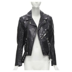 SAINT LAURENT Hedi Slimane 2014 black calf leather studded vintage biker FR38 XS