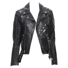 SAINT LAURENT Hedi Slimane 2014 black calf leather studded vintage biker FR38 XS
