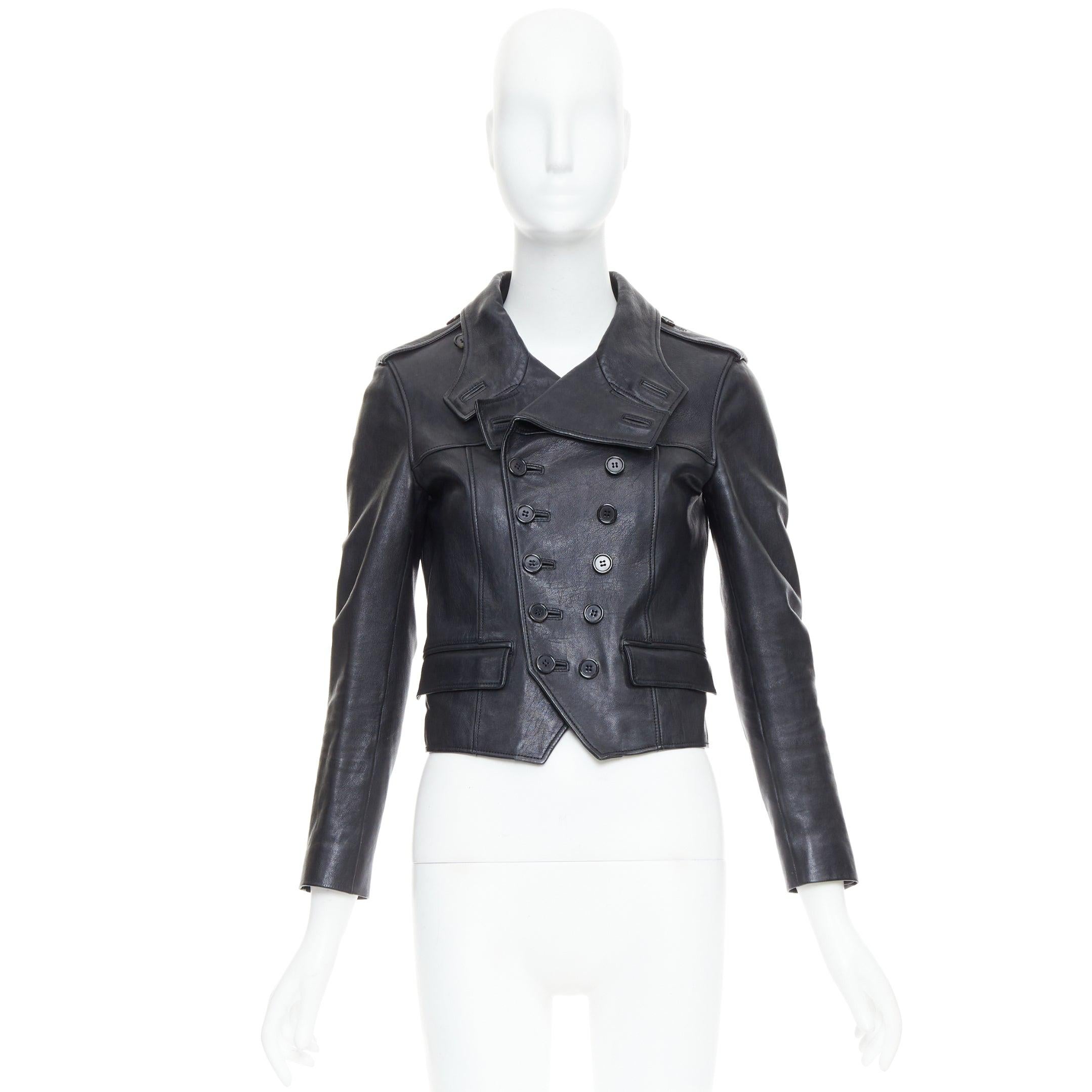 SAINT LAURENT Hedi Slimane 2014 black cropped smoking spencer jacket FR36 S For Sale 6