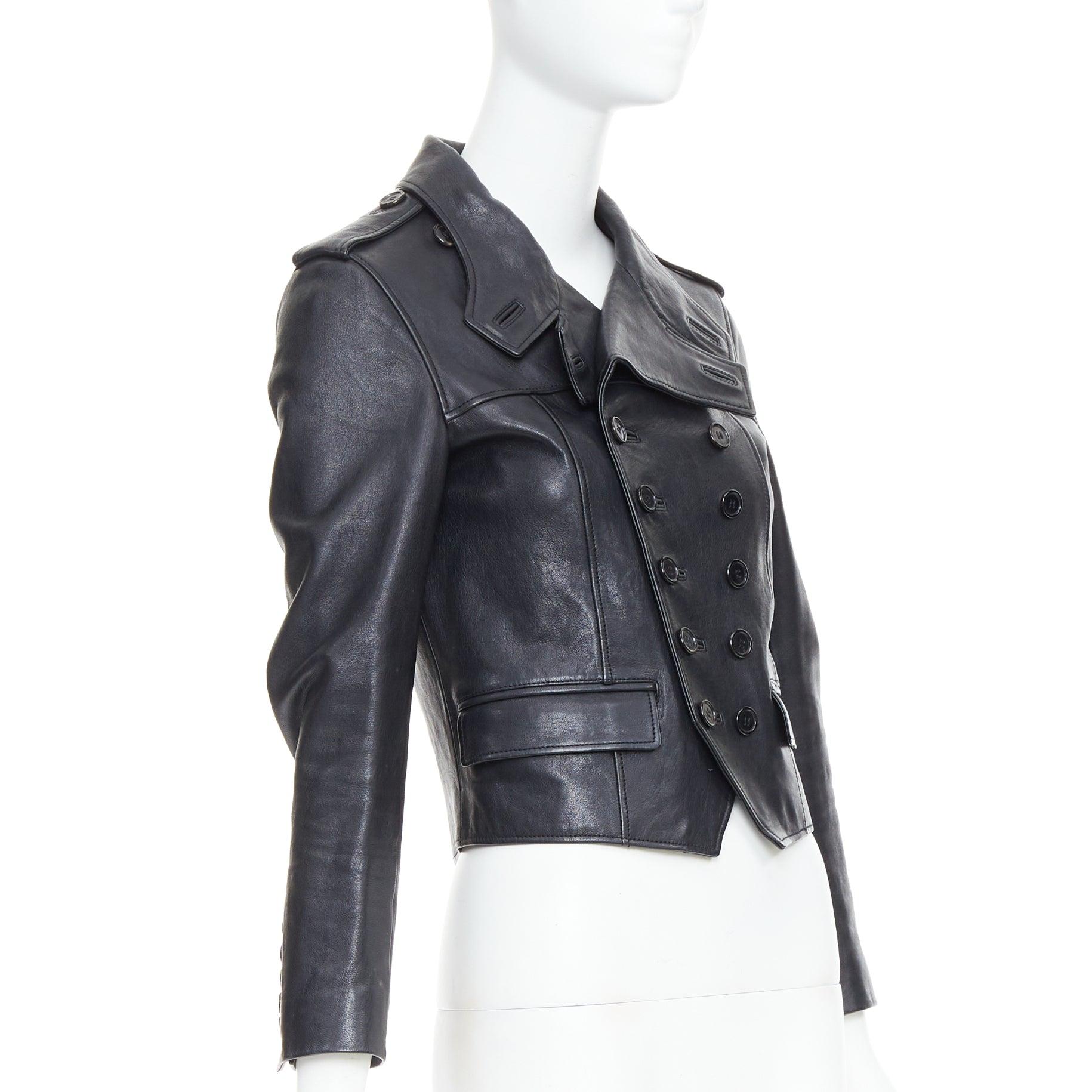 Women's SAINT LAURENT Hedi Slimane 2014 black cropped smoking spencer jacket FR36 S For Sale