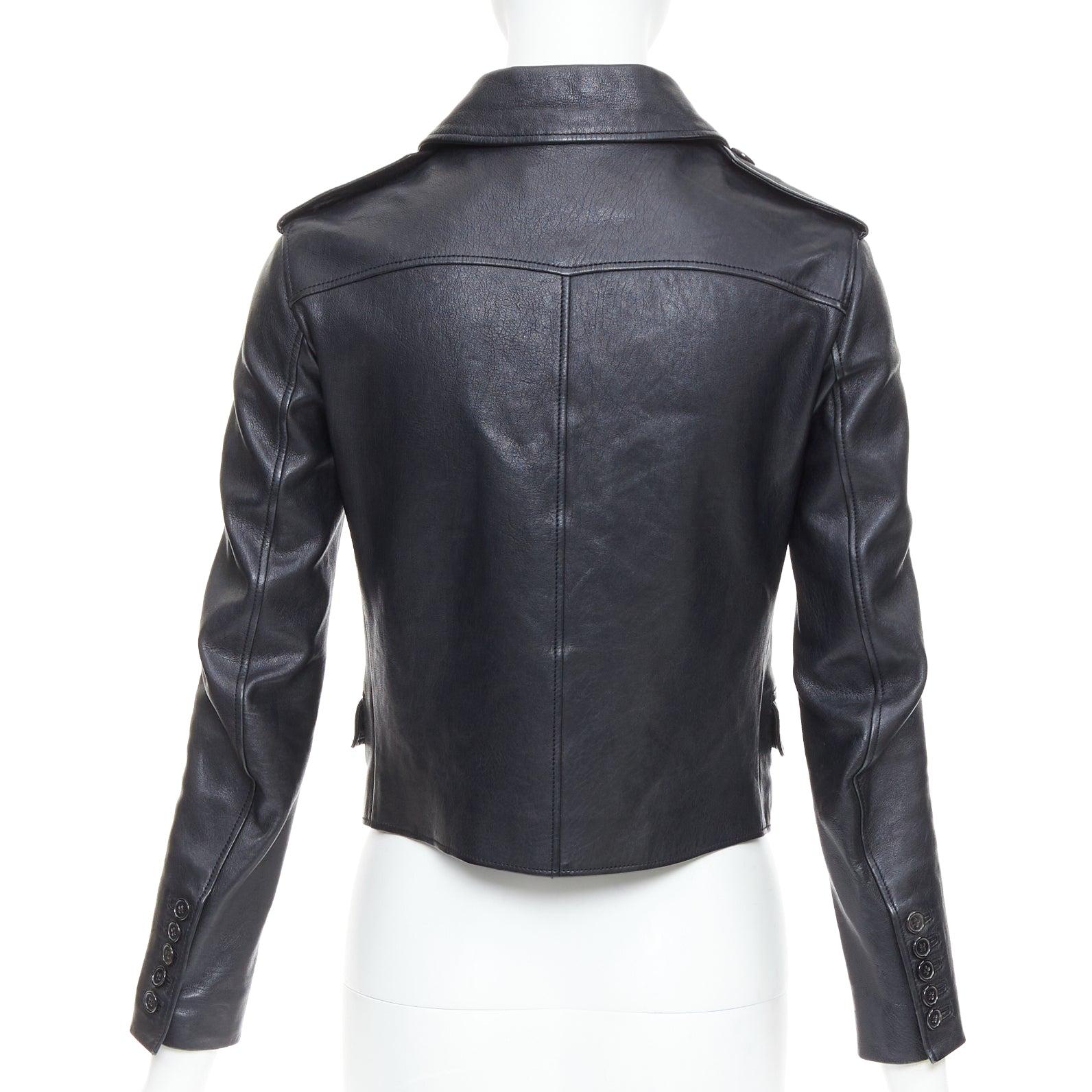 SAINT LAURENT Hedi Slimane 2014 black cropped smoking spencer jacket FR36 S For Sale 2