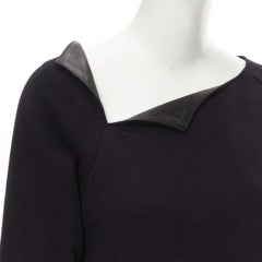 SAINT LAURENT Hedi Slimane 2014 black leather foldover collar pullover sweater S