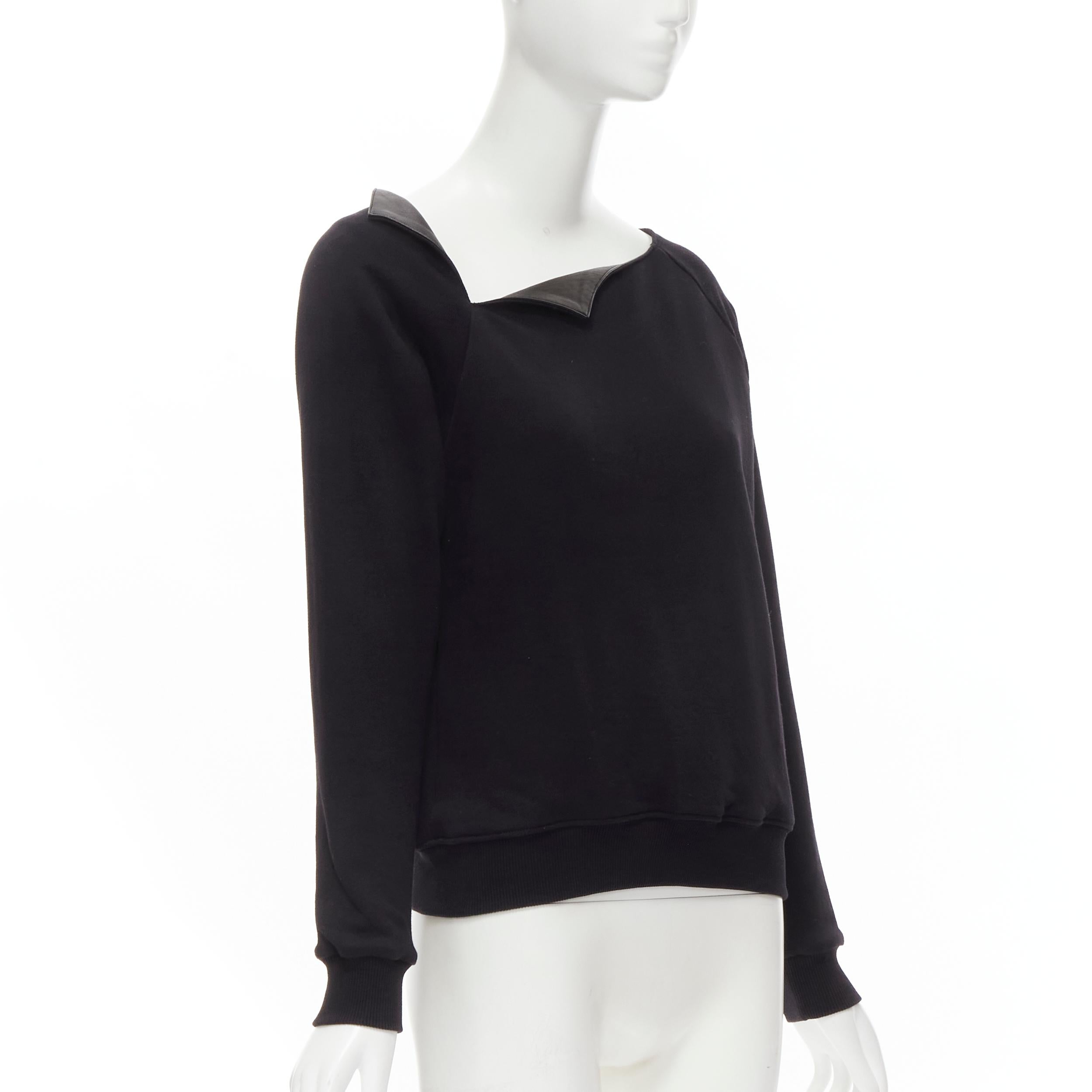 Black SAINT LAURENT Hedi Slimane 2014 black leather foldover collar pullover sweater S For Sale