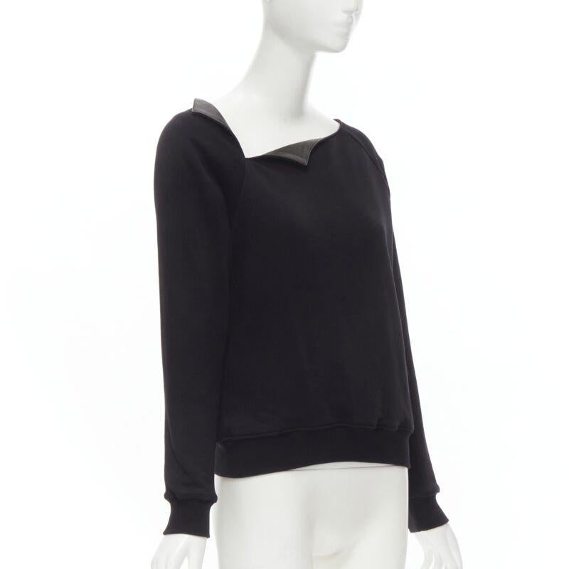 Black SAINT LAURENT Hedi Slimane 2014 black leather foldover collar pullover sweater S For Sale