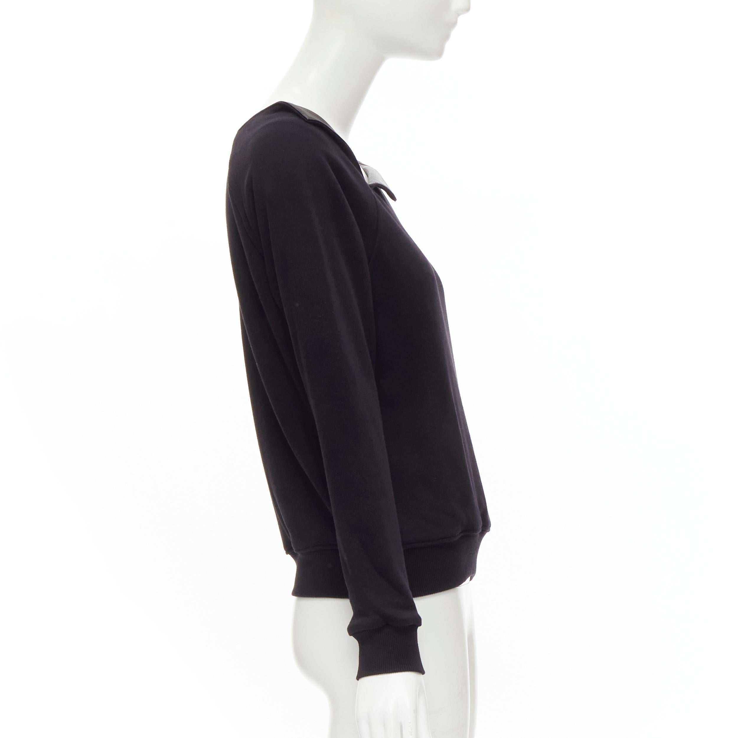 Women's SAINT LAURENT Hedi Slimane 2014 black leather foldover collar pullover sweater S For Sale