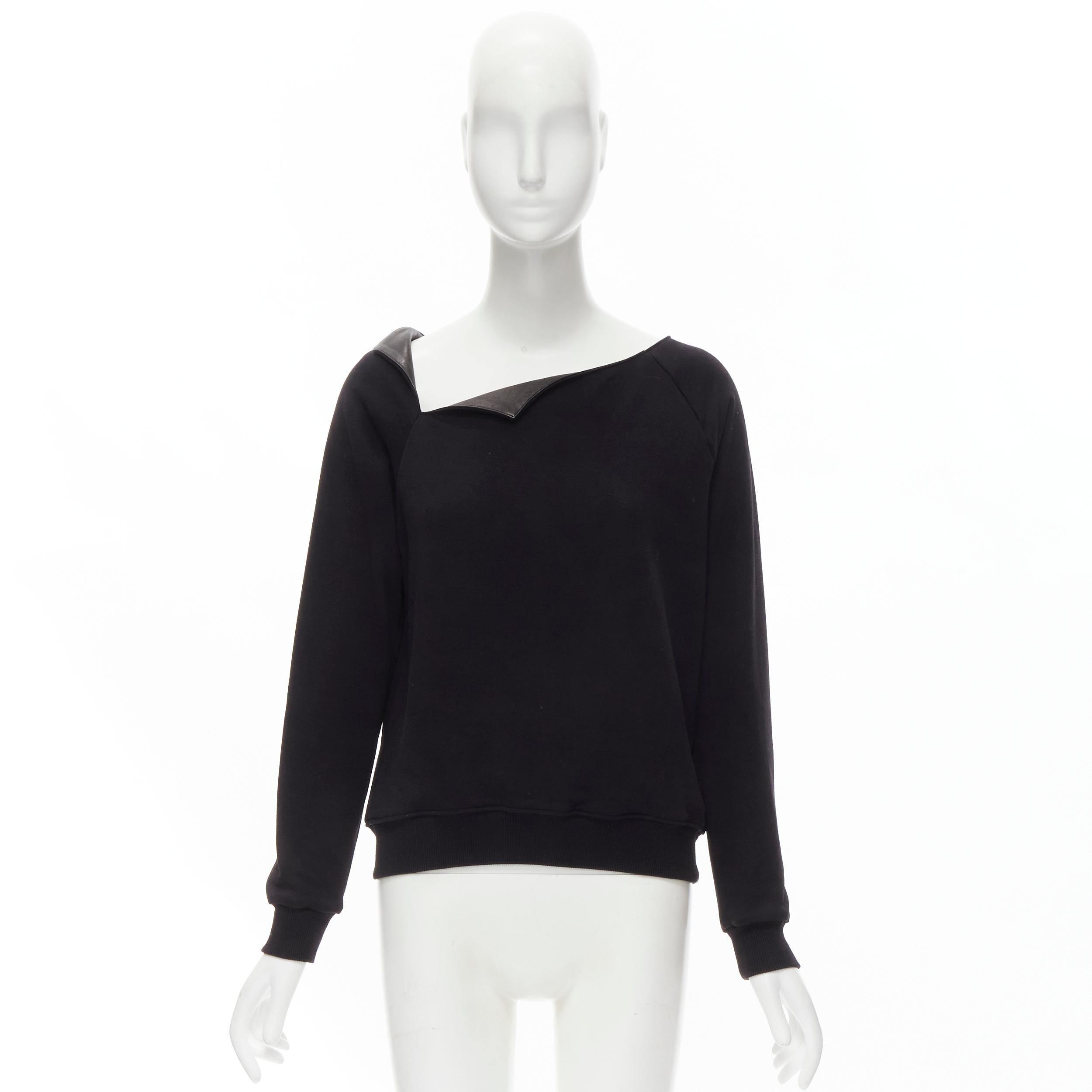 SAINT LAURENT Hedi Slimane 2014 black leather foldover collar pullover sweater S For Sale 5