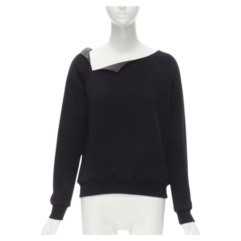 Pre-owned Hedi Slimane Saint Laurent 2014 Black Leather Foldover Collar Pullover Sweater S