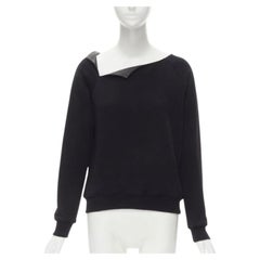 SAINT LAURENT Hedi Slimane 2014 black leather foldover collar pullover sweater S