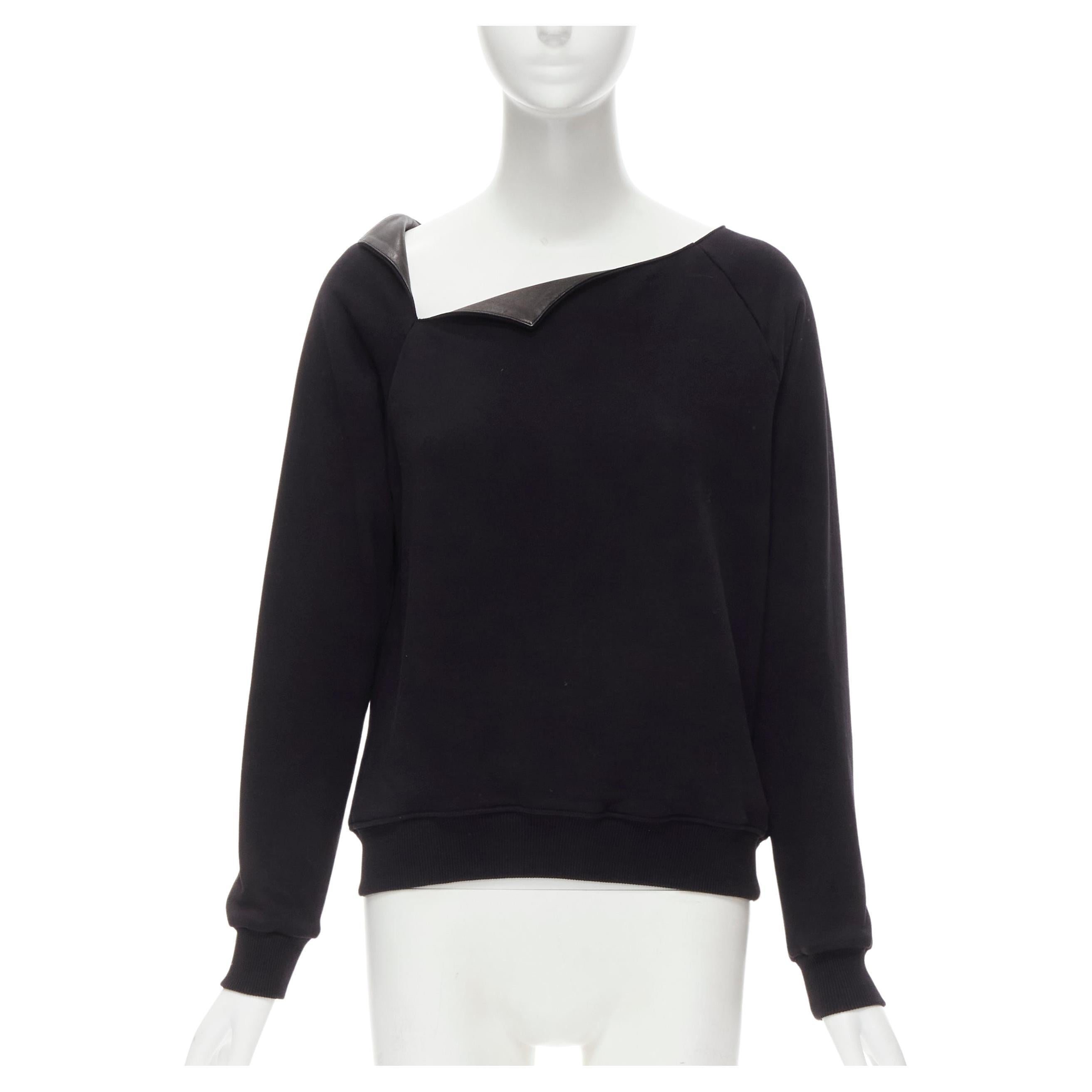 SAINT LAURENT Hedi Slimane 2014 black leather foldover collar pullover sweater S For Sale