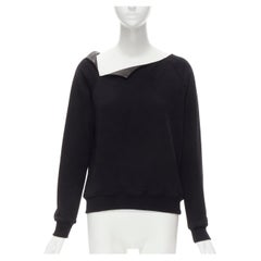 SAINT LAURENT Hedi Slimane 2014 black leather foldover collar pullover sweater S