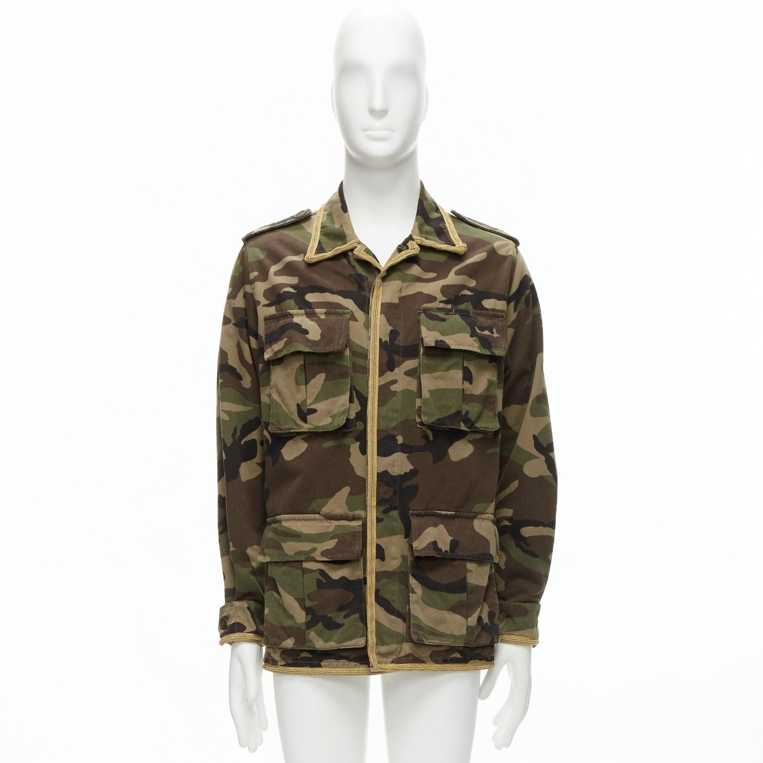 SAINT LAURENT Hedi Slimane 2014 gold green camouflage military  jacket FR46 S For Sale 6