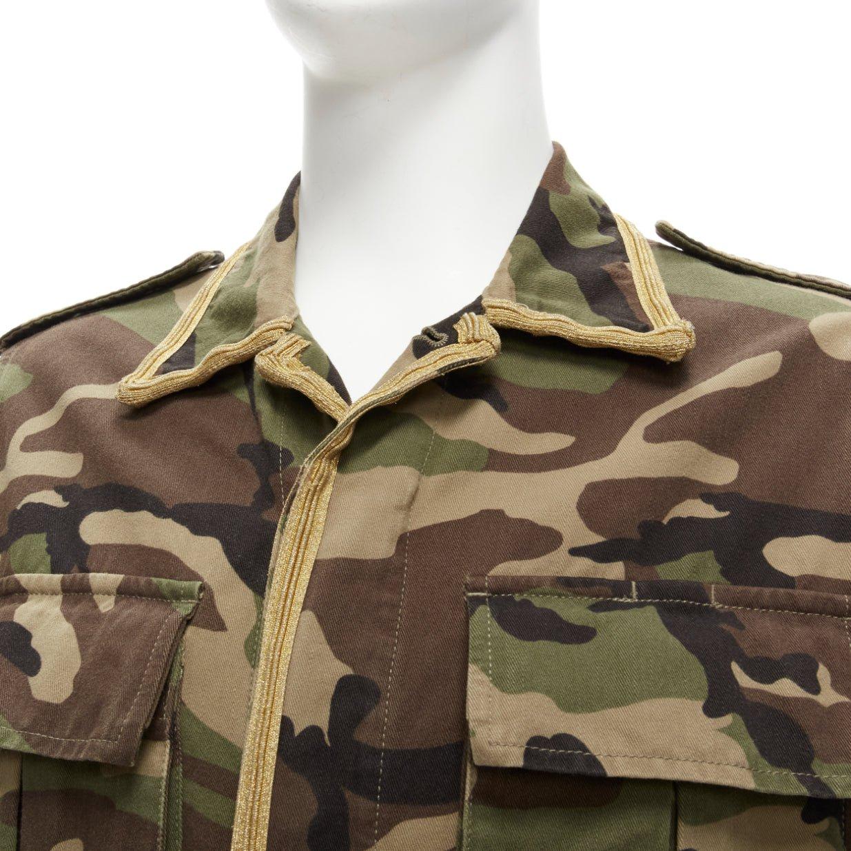 SAINT LAURENT Hedi Slimane 2014 gold green camouflage military  jacket FR46 S
Reference: TGAS/D00472
Brand: Saint Laurent
Designer: Hedi Slimane
Collection: 2014 - Runway
As seen on: Justin Bieber
Material: Cotton
Color: Green, Gold
Pattern: