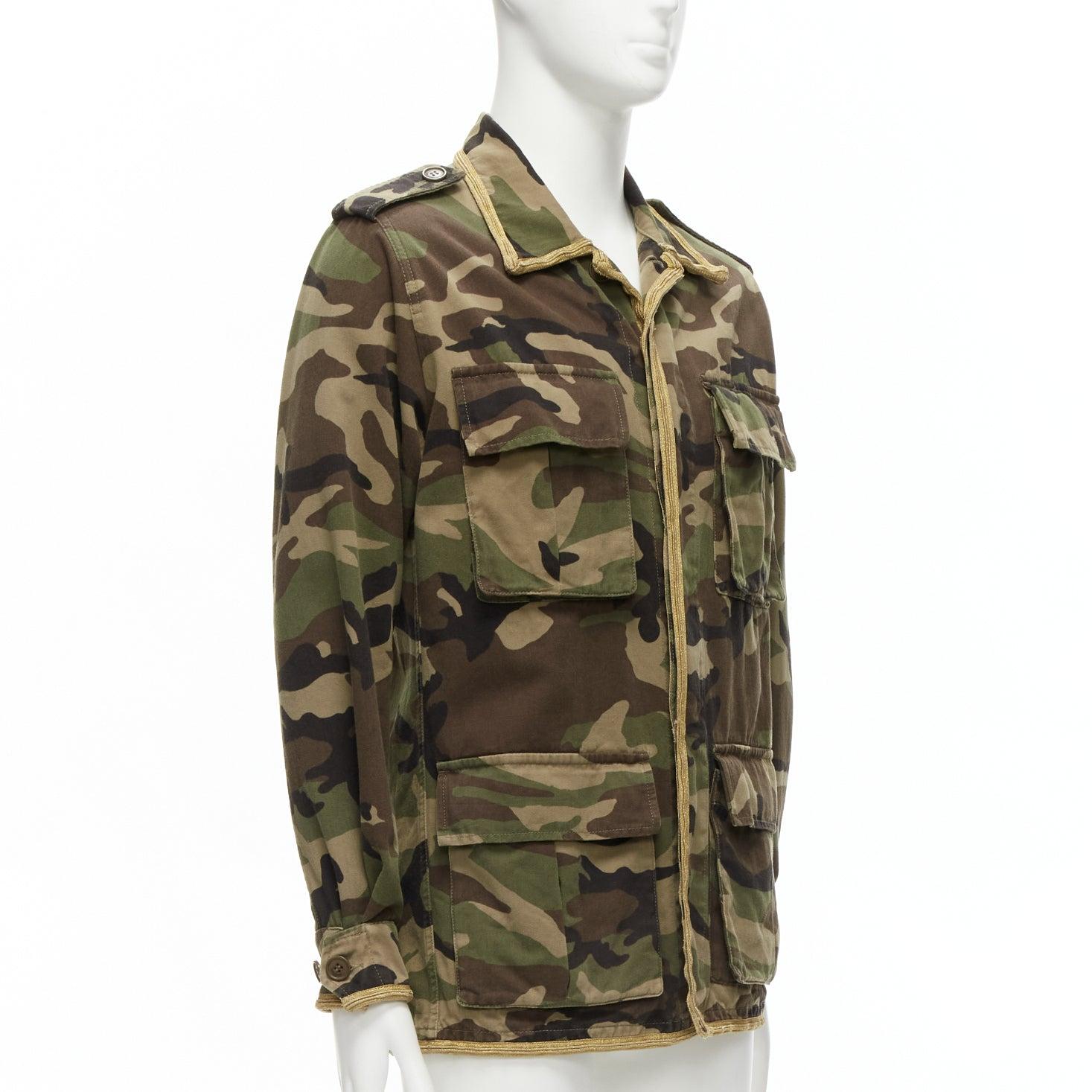 Black SAINT LAURENT Hedi Slimane 2014 gold green camouflage military  jacket FR46 S For Sale