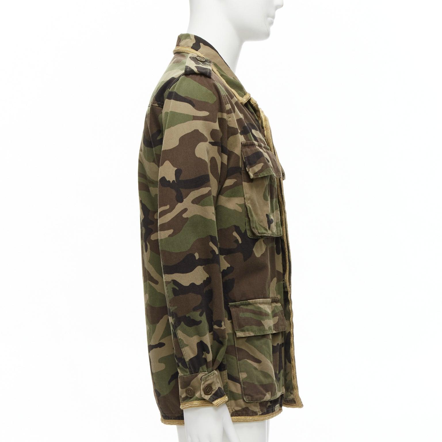 Men's SAINT LAURENT Hedi Slimane 2014 gold green camouflage military  jacket FR46 S For Sale