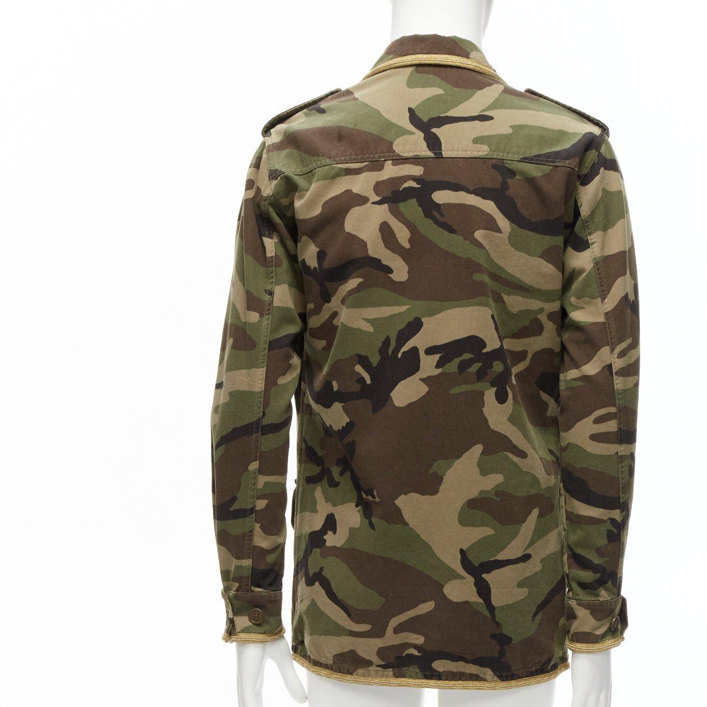 SAINT LAURENT Hedi Slimane 2014 gold green camouflage military  jacket FR46 S For Sale 1