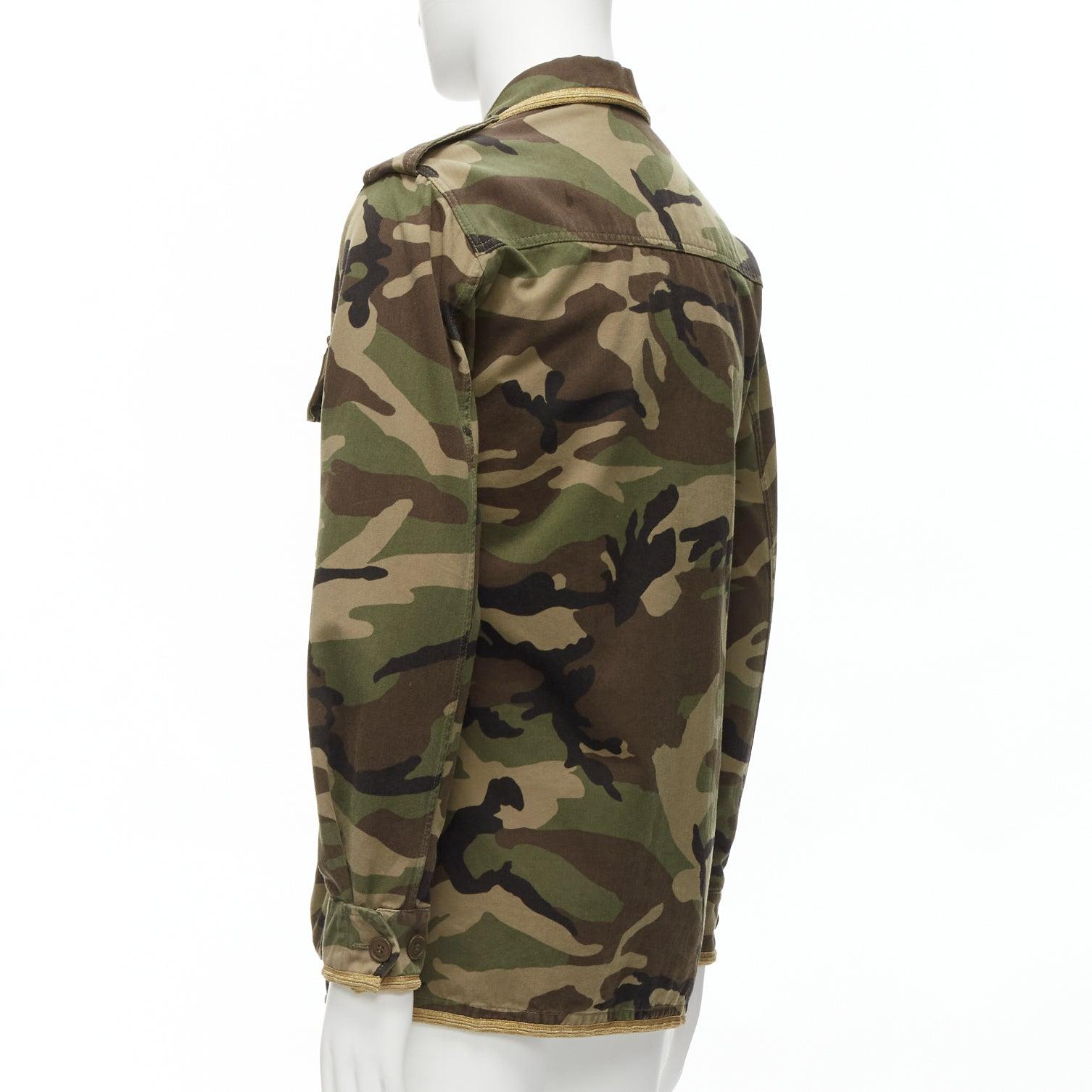 SAINT LAURENT Hedi Slimane 2014 gold green camouflage military  jacket FR46 S For Sale 2