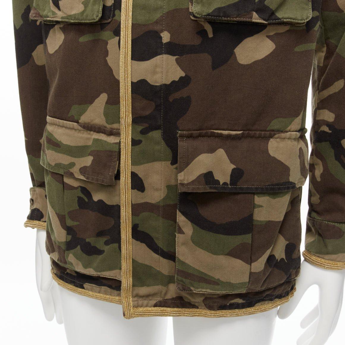 SAINT LAURENT Hedi Slimane 2014 gold green camouflage military  jacket FR46 S For Sale 3